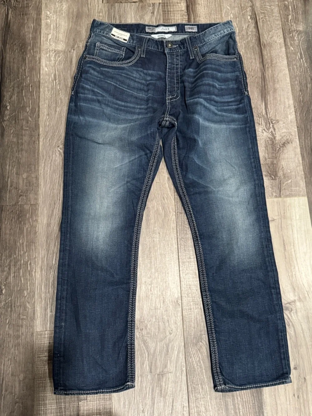 BKE DENIM JAKE SKINNY 34S Men’s Straight Jeans in Deep Blue Wash - Picture 4 of 4